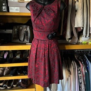 COREY P Chic Ruby Red Embossed Party Dress